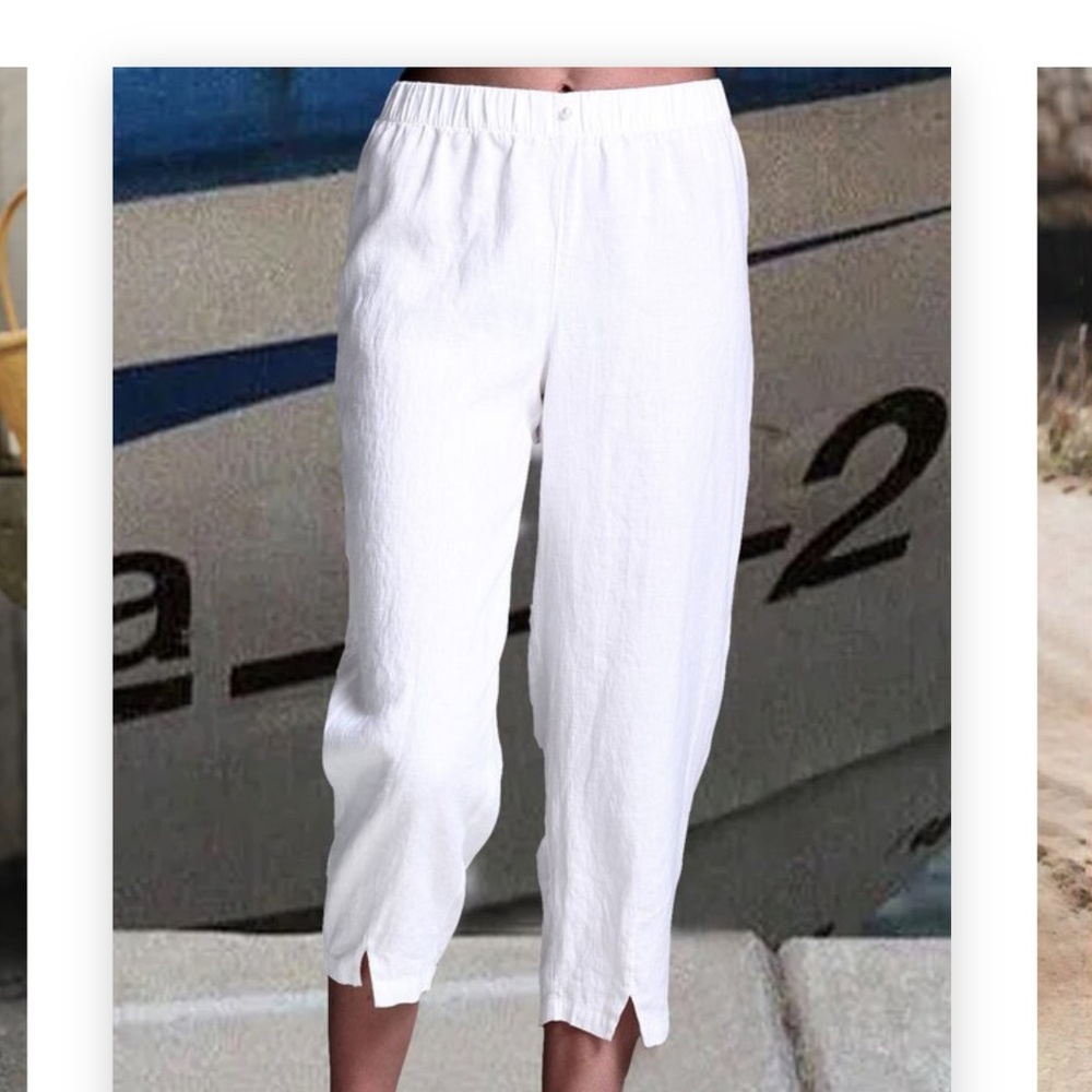 Cotton/Linen  stretch waisted pants with floral print.